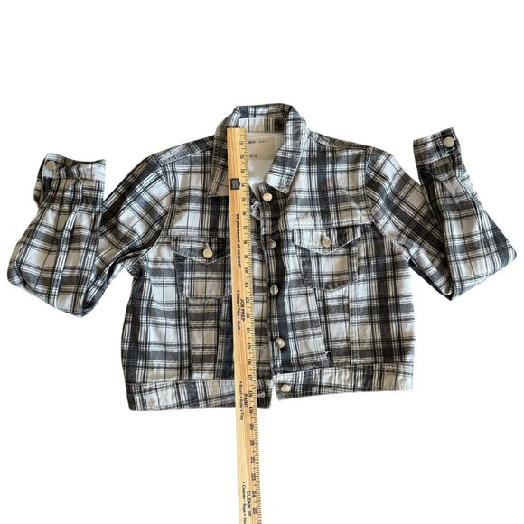 ASOS Black & White Plaid Denim Jacket Size US 8 / UK 12 | Cropped Button Front - Picture 4 of 7